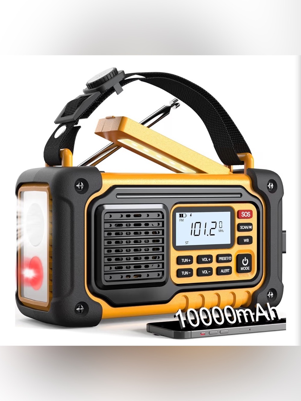 Portable Emergency Radio with LED Light - Yellow